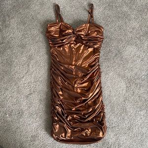 Metallic bebe dress with ruching